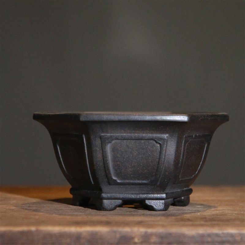 紫砂盆微型花盆六方六角奎面菖蒲盆掌上盆景盆多肉小盆手工盆