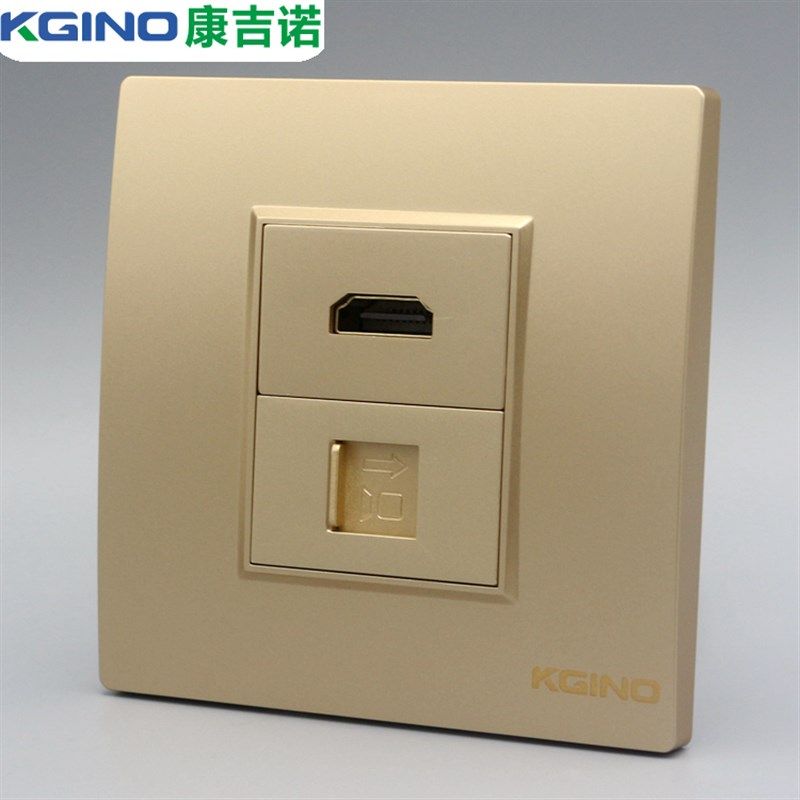 金色86型双口hdmi高清面板墙插座模块六类网线对接接口网络网口插