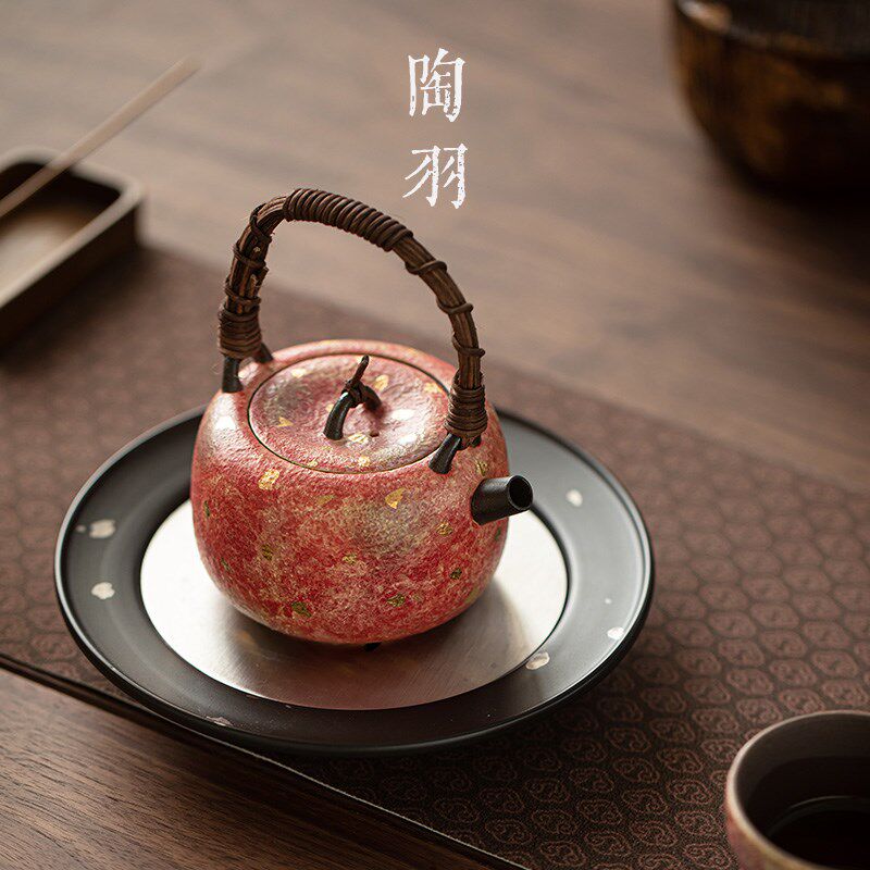 岩矿彩陶斑斓红提梁壶仿古t泡茶器功夫茶具大容量茶水壶单壶泡茶