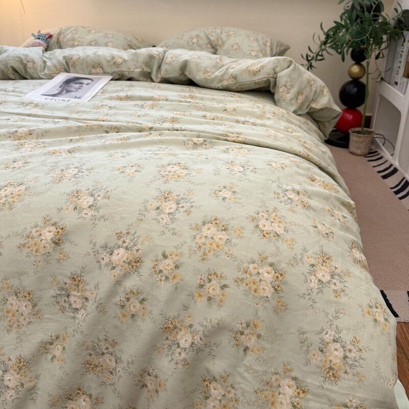 小清新田园碎花全棉双层纱床上四件套1.M5m少女心床单被套床品