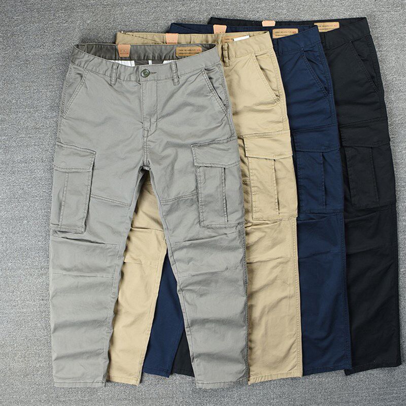 直筒工装裤男修身微弹水洗休闲裤潮牌多袋裤子百搭潮男裤秋冬长裤