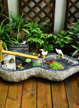 户外庭院入户花园布置摆件景观z阳台流水瀑布人造石槽鱼池小院鱼