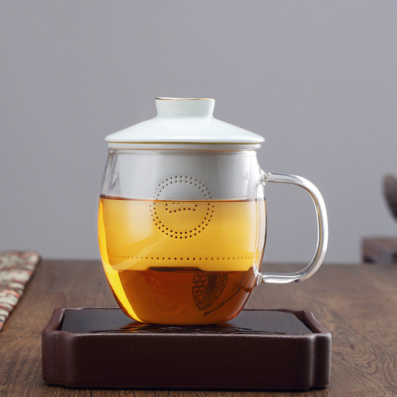 一园茶杯茶水分离泡茶杯带盖陶瓷过滤加厚玻璃水杯办公Z室喝茶杯