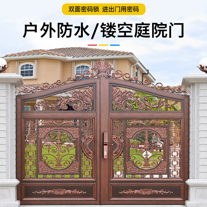 机械密码锁门锁户外防o水庭院门铁艺栅栏门双面密码锁家用防盗大