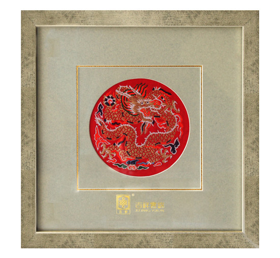 出国礼品 新款 南京云锦研究所 吉F祥云锦 黄底团龙立体框画现货