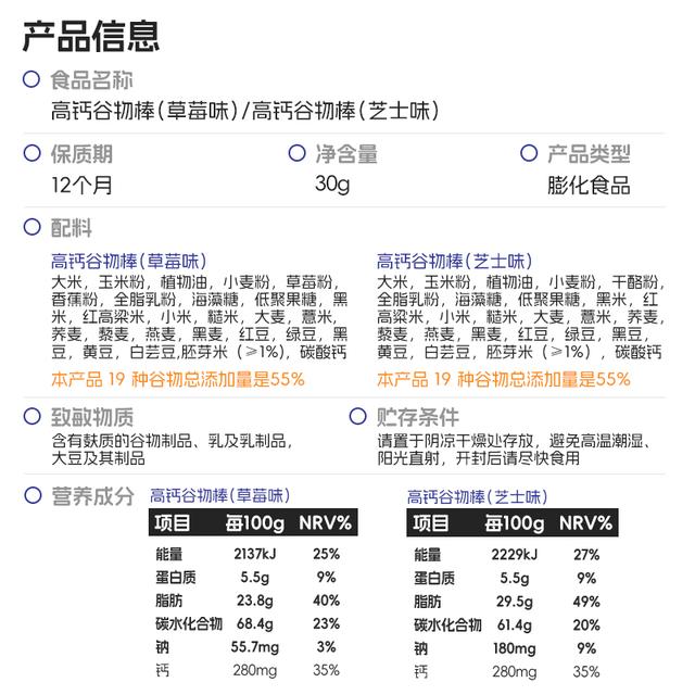 【喵小侠-高钙谷物棒】非油炸高钙儿童零食粗粮饼干棒不添加白砂