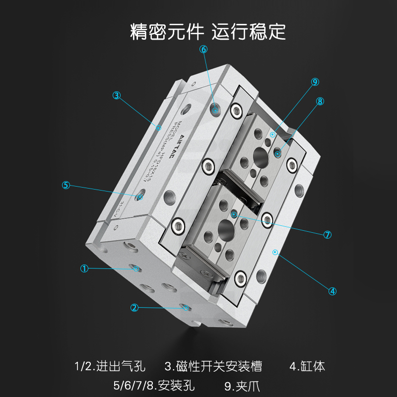 亚德客滑台气动手指气缸HFD 8/12/16/20X10/15/20/25/30/40/50/60