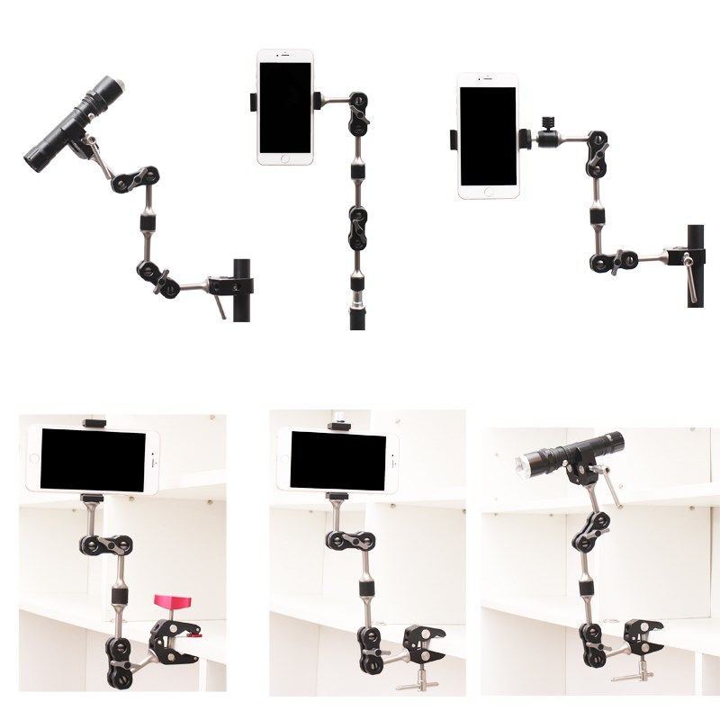 30cm长铝合金金属材质万向节延长魔术手臂手机夹支架配件蟹钳夹