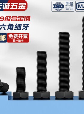 细牙外六角M22M24M27M30-M64螺丝10.9级细扣螺栓螺杆*1.5x2x3x4mm