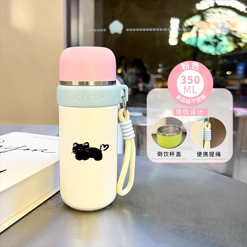 小黑猫可爱水杯小巧便携女生高颜值保温杯316不锈钢小容量简约款
