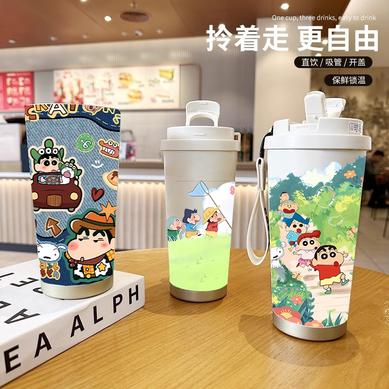 蜡笔小新可爱不锈钢保温杯女生高颜值2025新款水杯便携直饮随行杯