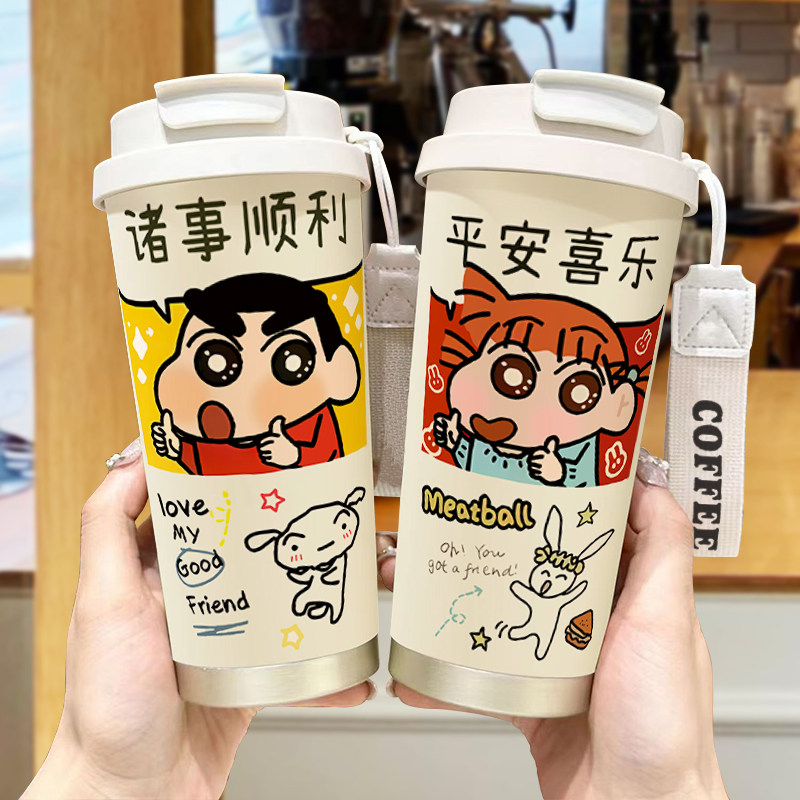 蜡笔小新保温杯女生高颜值可爱2025新款情侣不锈钢学生办公室水杯