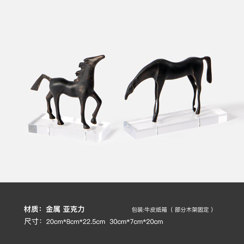 现代新中式抽象金属马雕塑摆件样板间售楼处酒店书房家居软装饰品