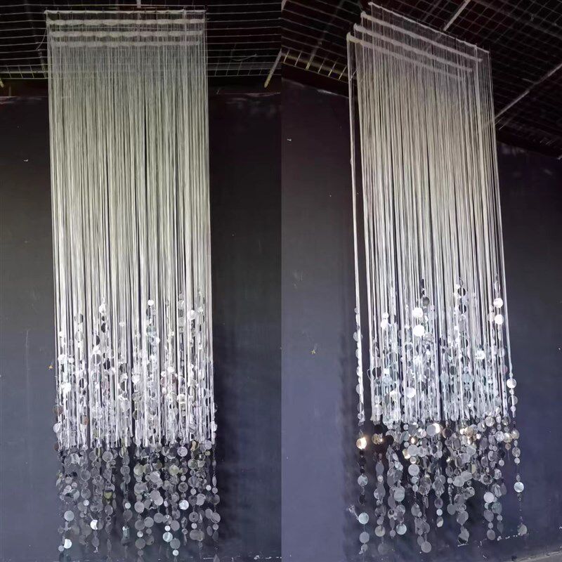 婚庆道具线帘流苏亮片珠帘挂件酒店婚礼堂吊顶装饰背景圆片韩式图片