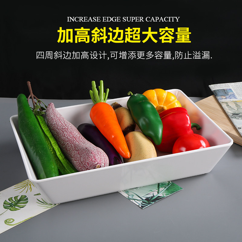 密胺仿瓷长方形凉菜鸭味卤菜展示柜子盘超市卤味卤肉白色盘子商用