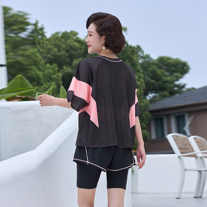 2025新款泳衣女保守大码运动三件套分体平角裤显瘦遮温泉妈妈泳装