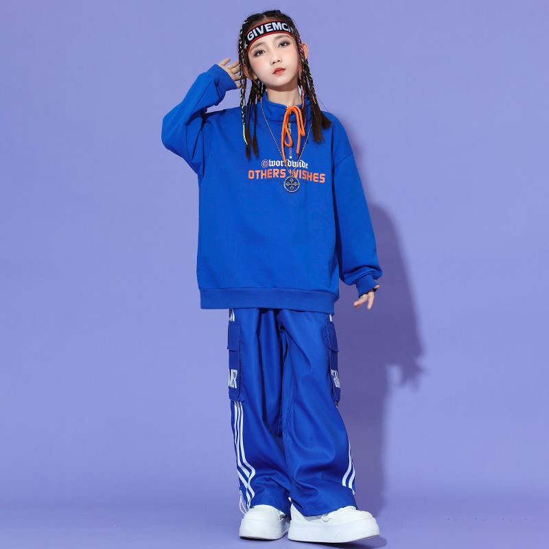儿童街舞潮服秋季中小学生运动会开幕式班服蓝色男女啦啦队表演服