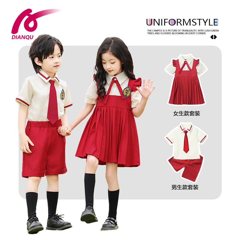 小学生英伦风班服幼儿o园夏季园服大班毕业照服儿 童红色校服套装