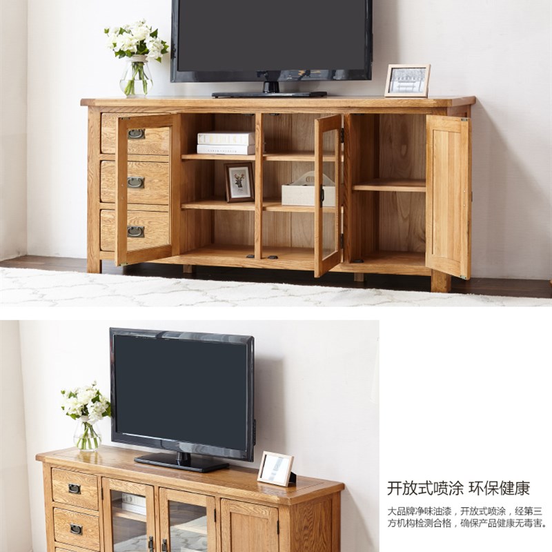 1.8米纯实木餐边柜美式乡村展示柜橡木储物柜带玻璃门餐厅碗柜