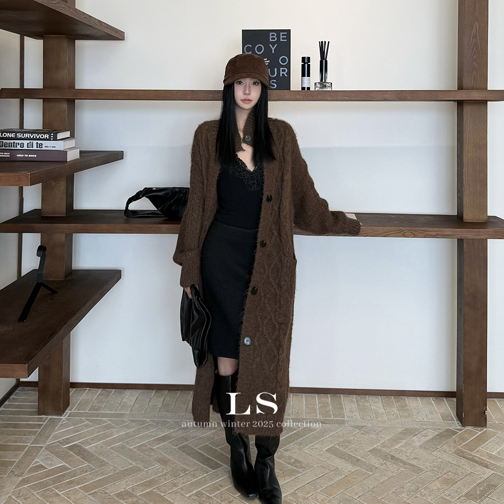 【勺一橘】黑标极简大牌女装2025新款时尚百搭长款针织外套LS112#