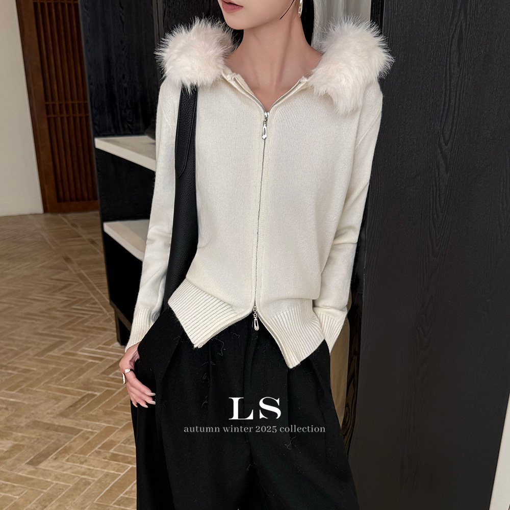 【勺一橘】黑标极简大牌女装2025新款极简时尚毛领短款外套LS111#