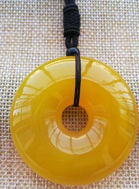 天然冰种黄玉髓玛瑙平安扣挂坠男女款怀古玉佩招财玉石项链子吊坠