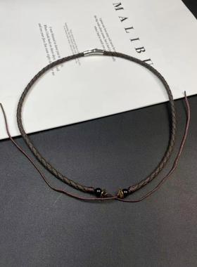 男士天珠横穿绳子挂绳锁骨绳小孔珠子横穿锁骨链项链绳皮绳