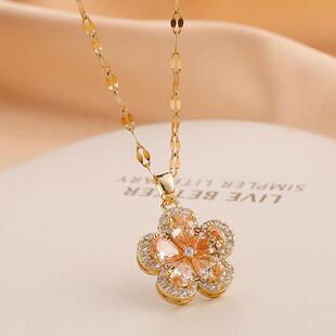 儿童水晶项链女公主不褪色小孩饰品女孩女童生日礼物紫钻花朵吊坠