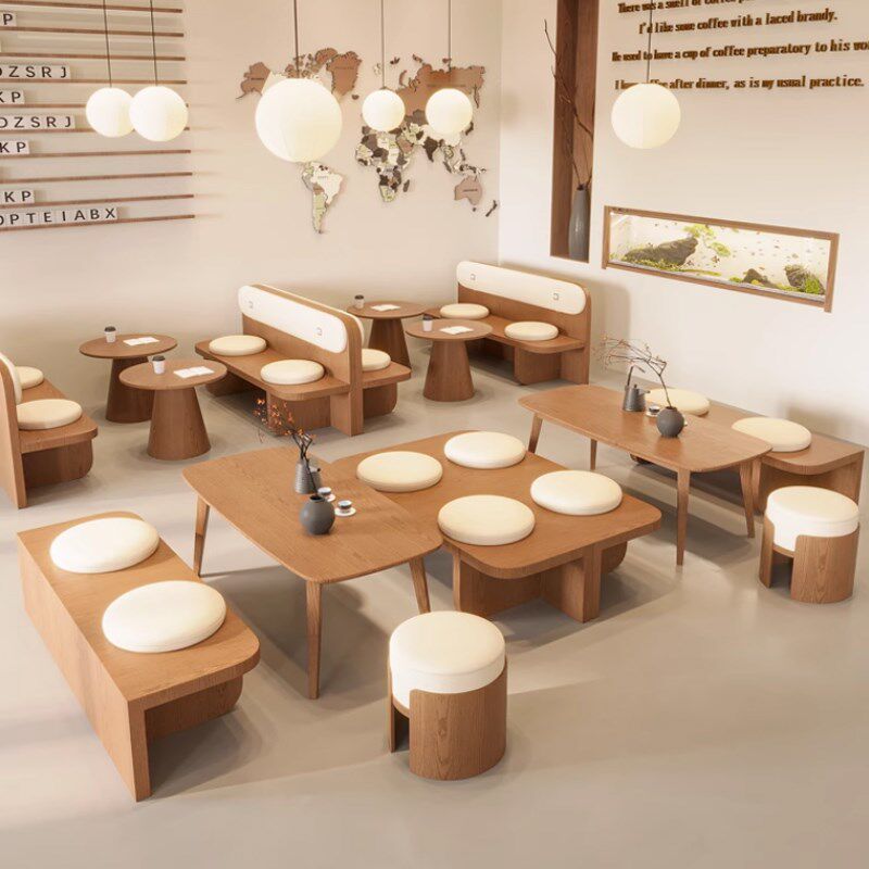 奶茶店靠墙卡座沙发桌椅组合咖啡厅餐桌商用餐饮茶楼靠墙长条凳
