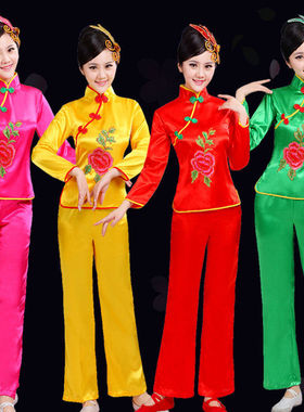 新款广场舞服红色秧歌腰鼓舞蹈服装中老年表演服民族舞蹈服