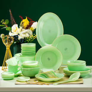 2024新款 玉瓷碗盘高级感家用轻奢陶瓷碗碟釉下彩高档乔迁 餐具套装
