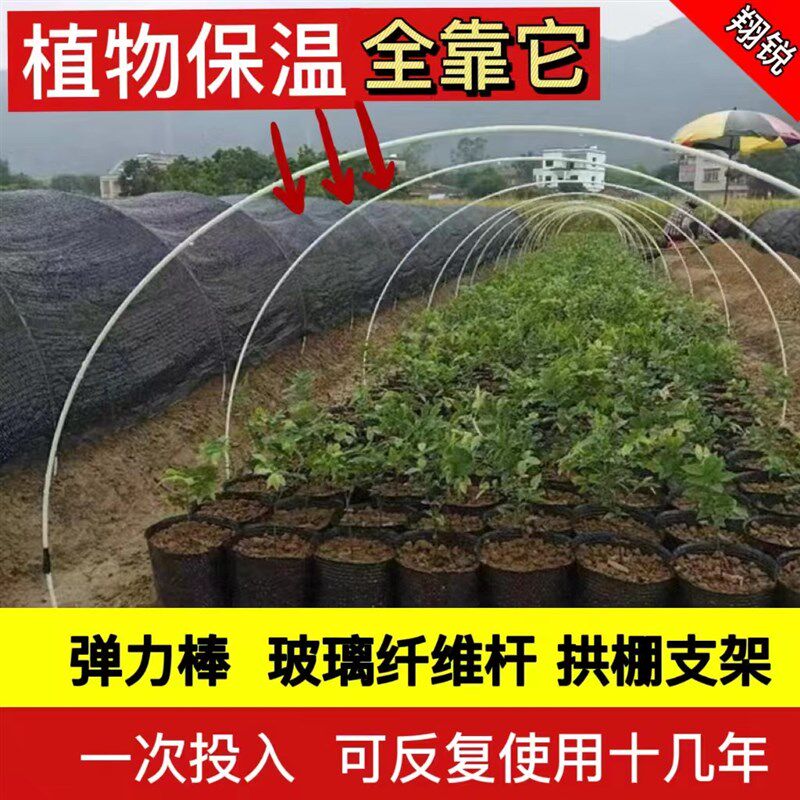 温室塑料保温棚遮阳网支架w玻璃纤维杆拱棚竿蔬菜农用大棚骨架