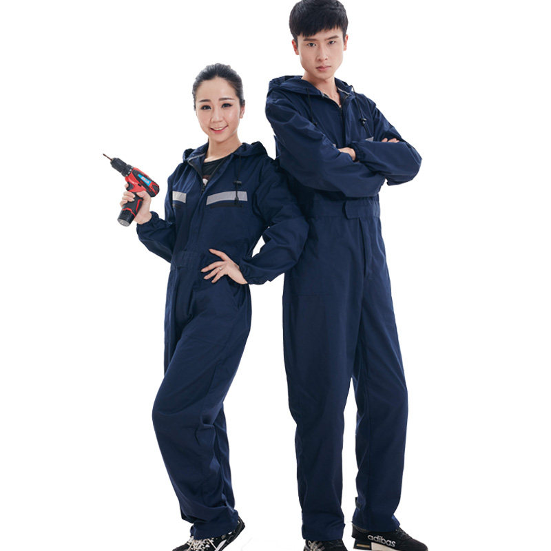带帽连体工作服男机修夏季薄款劳保服连身衣喷漆服大X码汽修防护