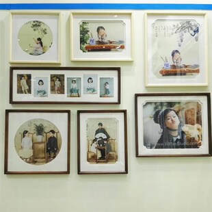 新中式实木长相框7寸六连框卡纸相框挂J墙韩式宝宝照婚照竖版清新