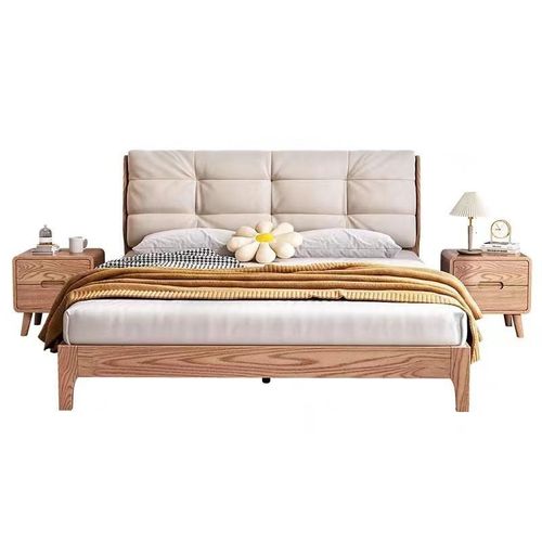 白蜡木软包实木床原木色云朵床现代简约主卧1米8双人床软靠床大床