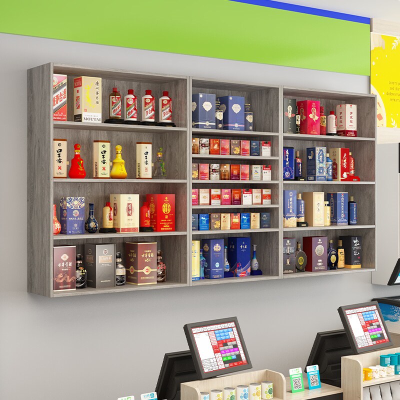 实木墙上置物架壁挂式货架展示架子墙面吊柜超市便利店墙壁烟酒1