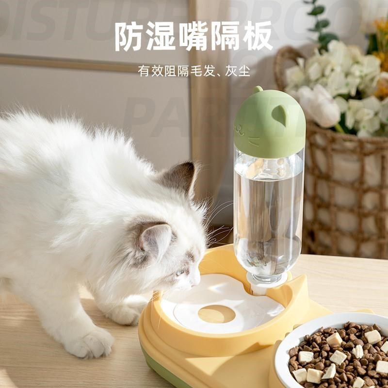 猫碗陶瓷双碗自动饮水碗猫咪食盆宠物狗狗碗饭盆猫喝水喂食一体碗