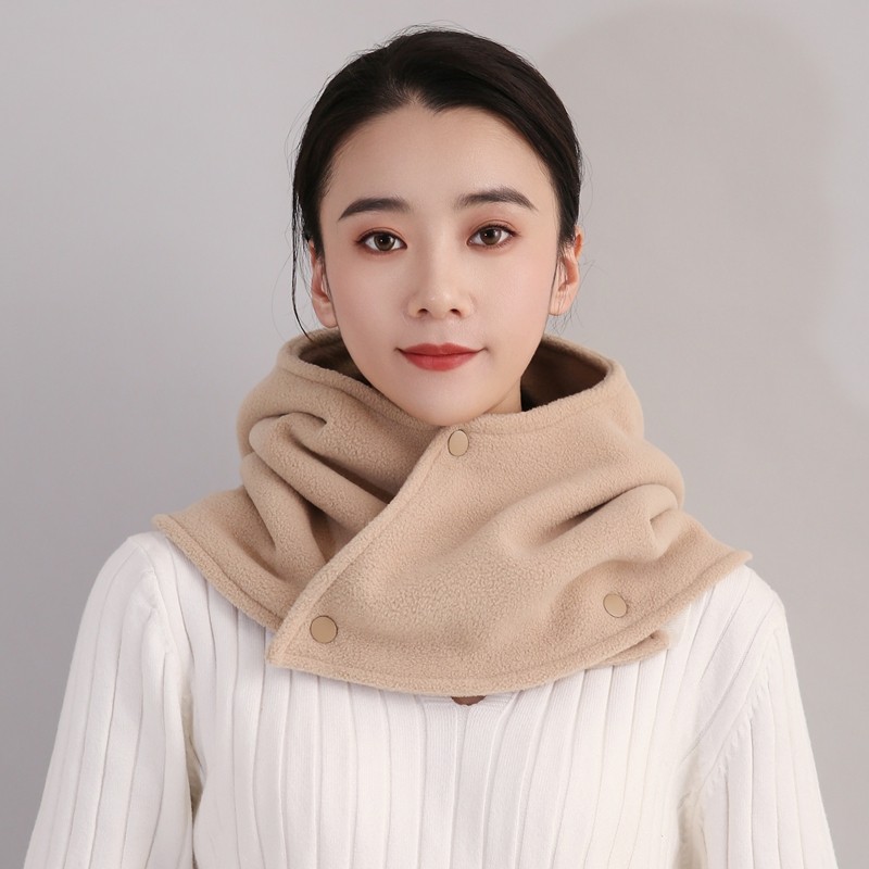 连帽保暖护肩颈围脖女大衣内搭帽秋冬毛绒加厚纯色学X生百搭假领