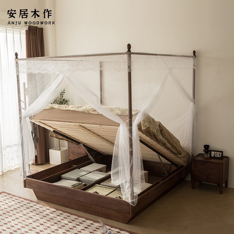 现代简约无床头收k纳床悬浮无靠背床可拆卸架子床北美黑胡桃实木