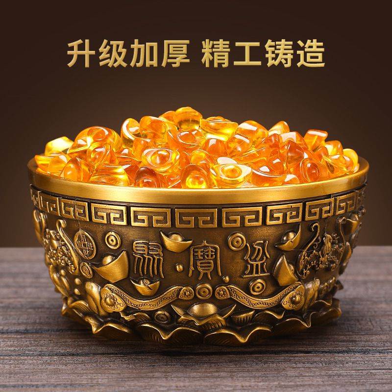纯铜聚宝盆摆件客厅装饰水晶元y宝大号招财进宝铜缸开业乔迁送礼