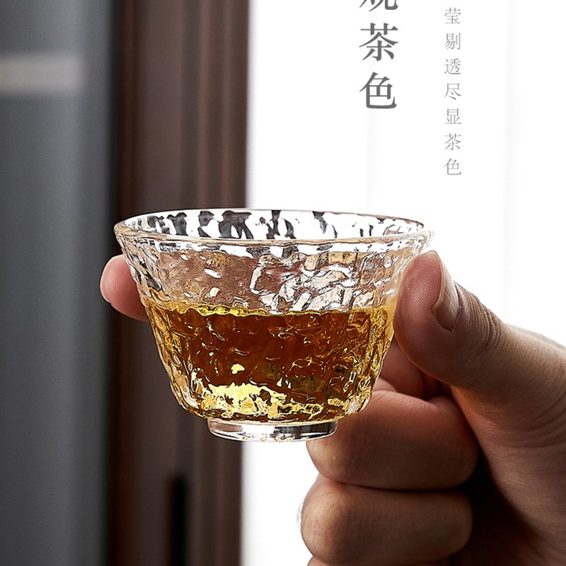 玻璃品茗杯日式玻璃杯个人小茶杯主人杯家用透明斗笠茶碗功夫杯子