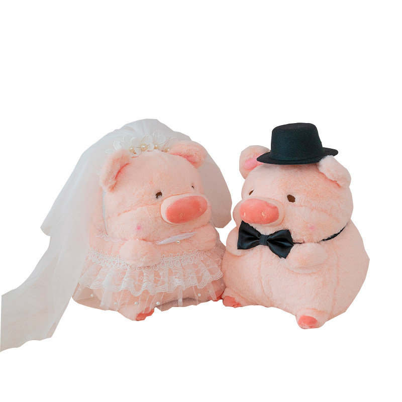 婚房布置可爱小猪公仔压床娃娃一对结婚摆件玩偶送闺蜜的新婚礼物
