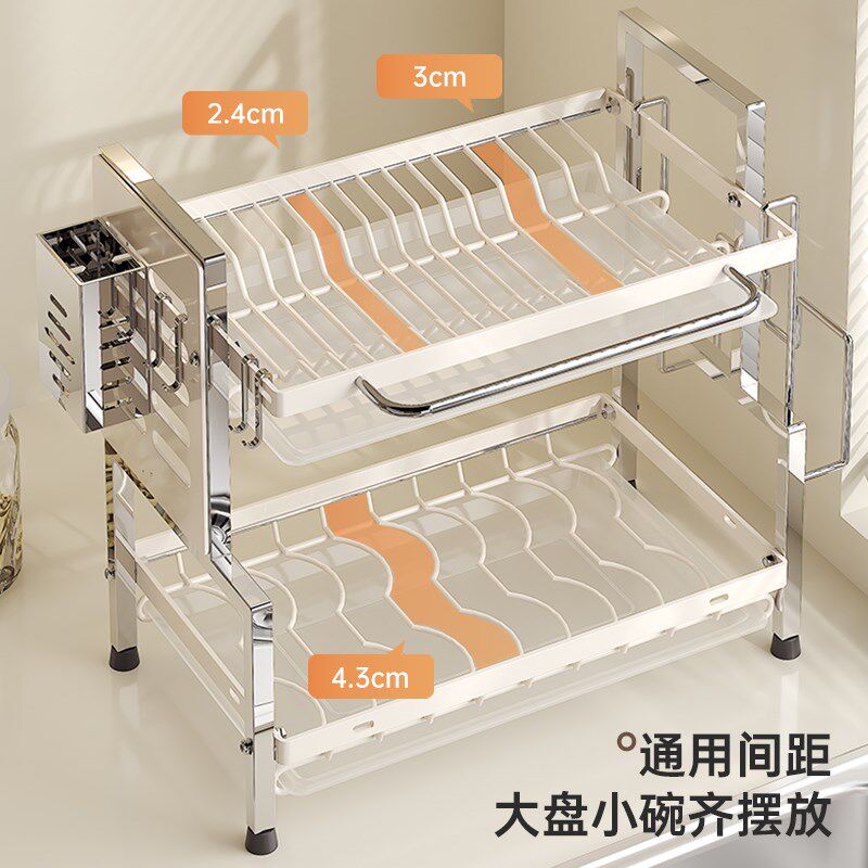 碗架沥水架双层台式碗筷碗碟收纳不锈钢小型碗Q盘厨房多功能置物