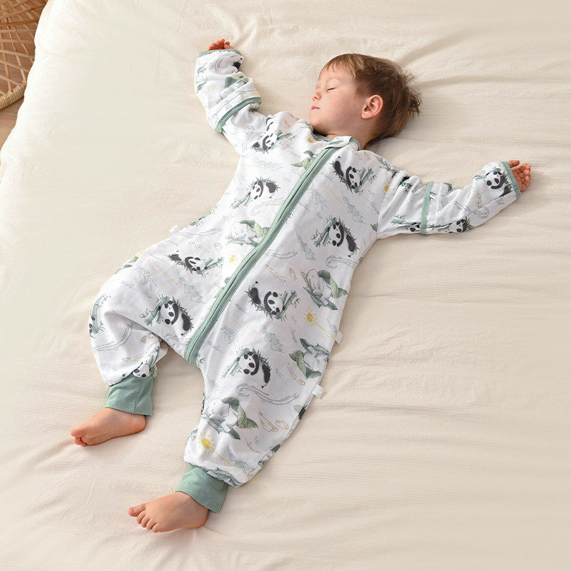 婴儿童睡袋f春秋夏季分腿空调房夏天纱布薄款宝宝防踢被子神器