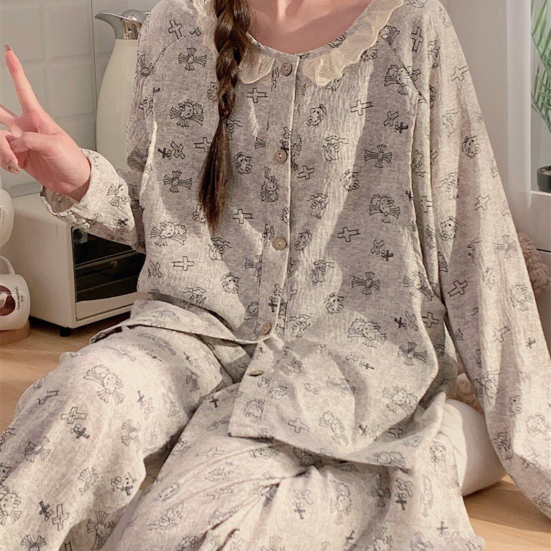 云朵棉月子服夏季薄款产后带胸垫孕妇睡衣春秋哺乳产妇两件套家居