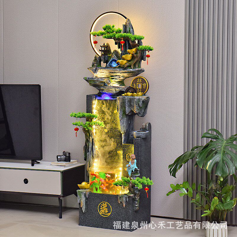 假山流水喷泉招财摆件客厅玄关阳台落地水景开业T礼物办公室装饰