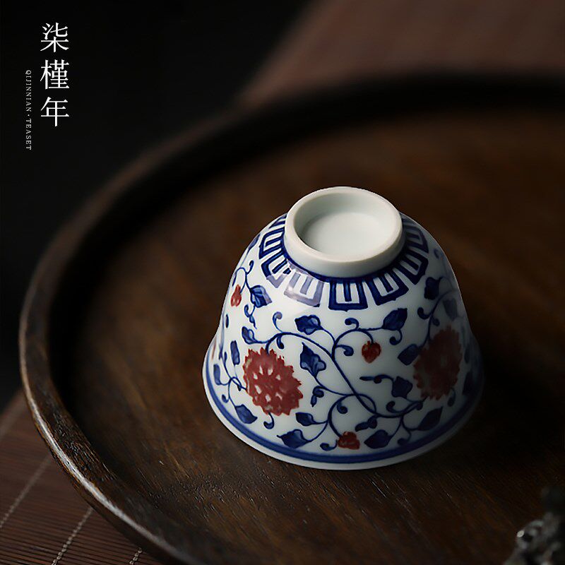 青花釉里红主人杯小茶杯个人B手工功夫茶具陶瓷品茗杯单个