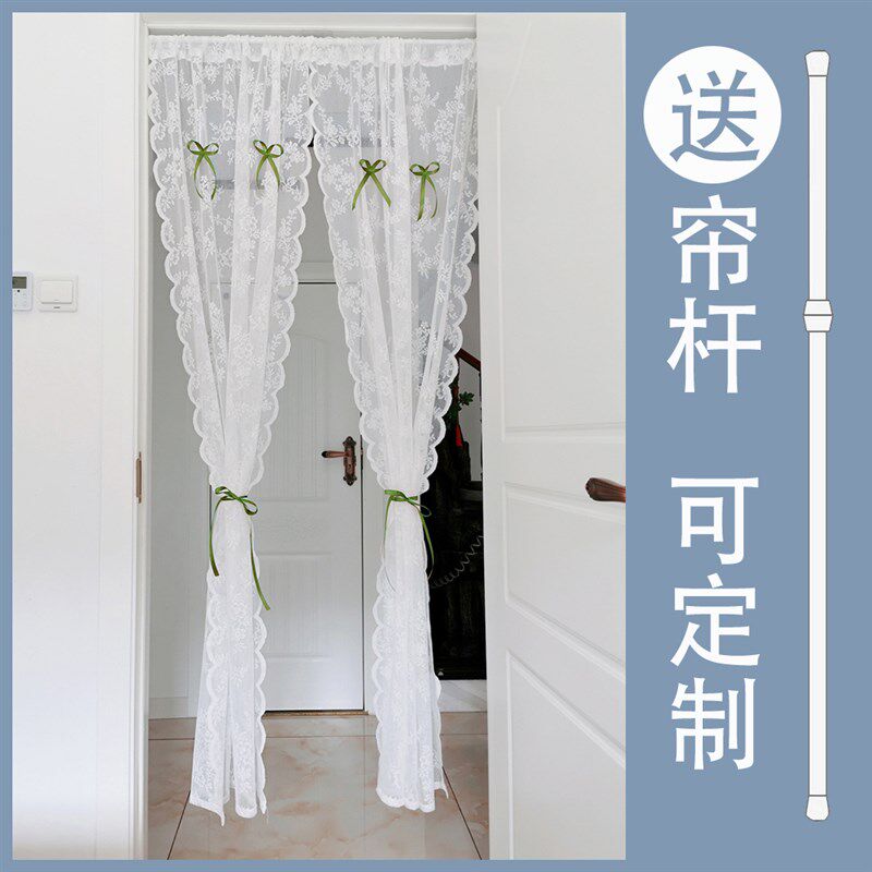 韩式小清新蕾丝门帘白色镂空免打孔隔断风水帘防蚊定制魔术贴田园