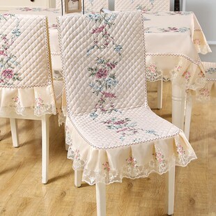 连体椅子套罩全包家用餐桌布垫套装红木加厚亚麻布靠背凳子套米白
