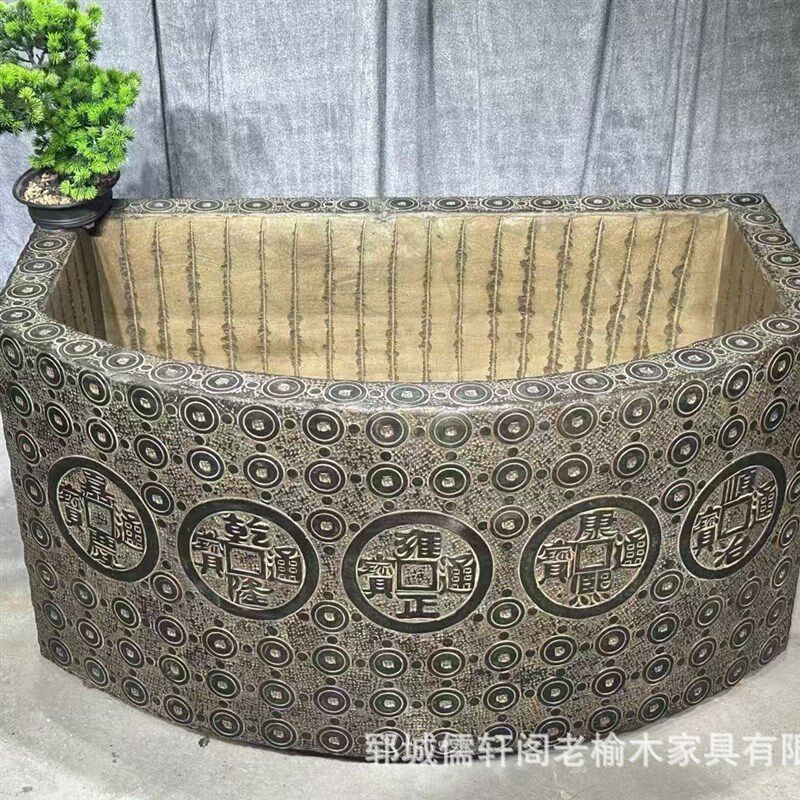 青石元宝缸雕刻大理石水缸青石半圆F石缸户外仿古老石器青石石缸